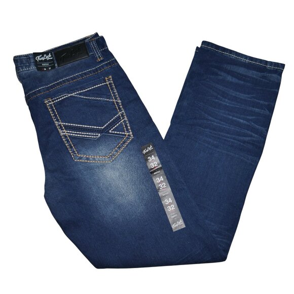 True Luck Men's Bootcut Jeans Size 34x32 Embroidered Stitched Medium Wash BKE - Picture 7 of 8